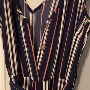 Buttoned jumpsuit romper with tie at waist